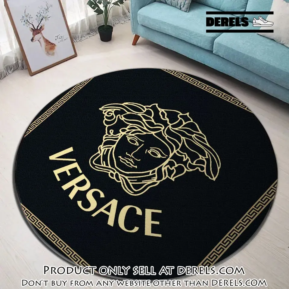Versace yellow medusa black luxury brand fashion round rug carpet home decor dr2045289